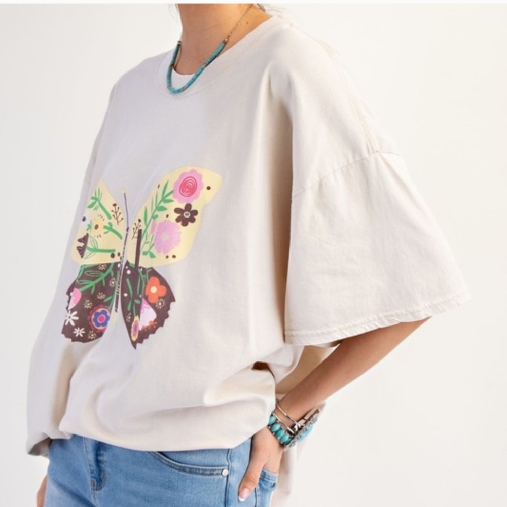 EASEL BUTTERFLY PRINT MINERAL WASHED COTTON KNIT TOP - Picture 4 of 4